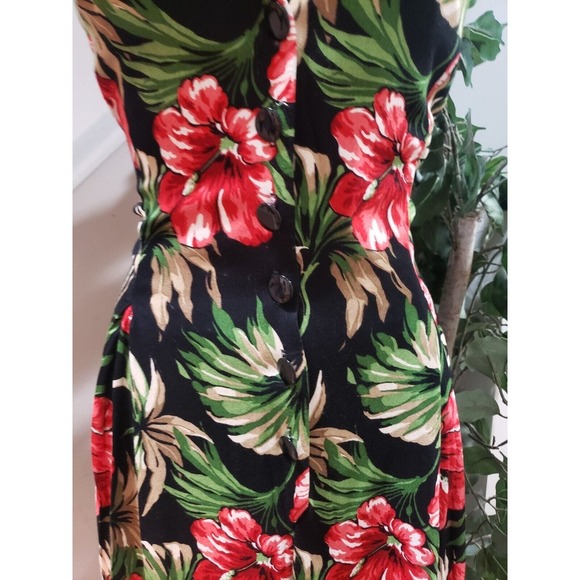 Expo Black Floral Hibiscus V-Neck Sleeveless Front Button Jumpsuit Size 10 - Picture 3 of 13